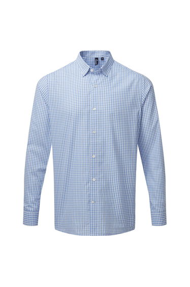 Premier Mens Maxton Checked Long-Sleeved Shirt - Light Blue/White