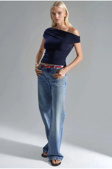 Asymmetrical Neck One-Shoulder Sandy Blouse