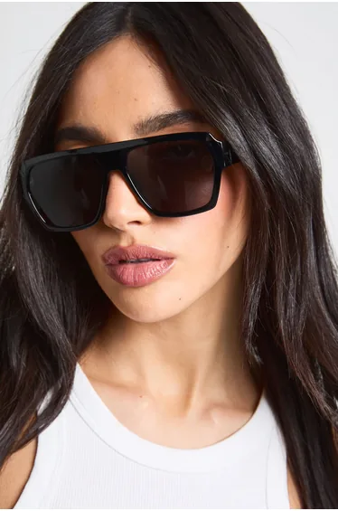 Chunky Framed Aviator Sunglasses - black