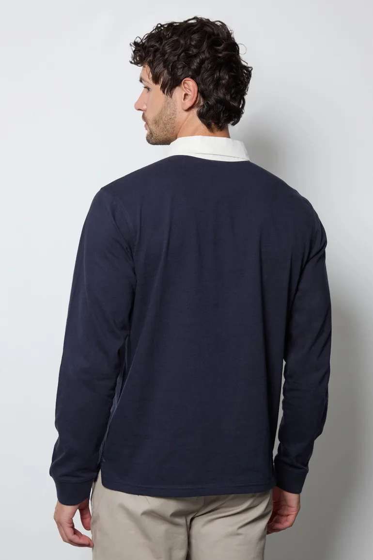 Navy Chest Stripe Rugby Top - 2
