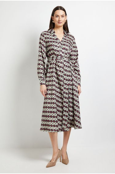 Contrast Collar Shirt Dress