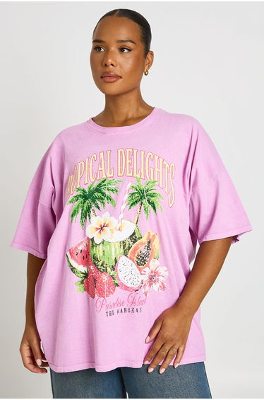 Plus Tropical Delights Printed T Shirt - pink
