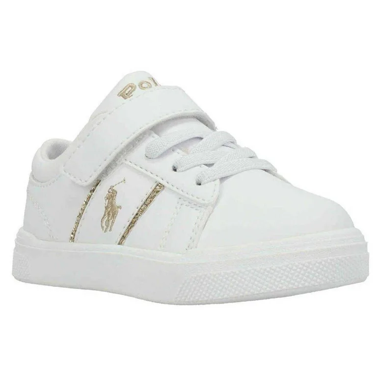 Ralph Lauren Childrens/Kids Embroidered Logo Trainers - White/Gold - 2