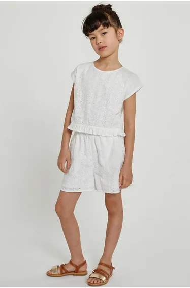 أفرول قصير قطن بتخريم إنجليزي بكشكش 