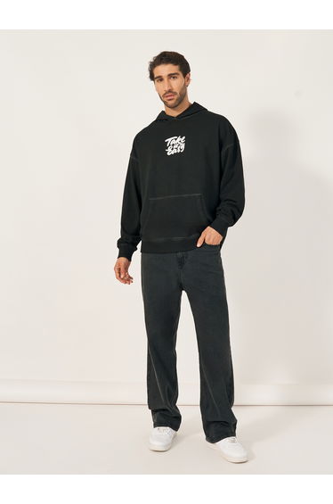 Acid Washed Slogan Print Oversized Hoodie