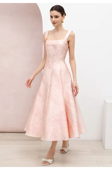 فستان شيك ويش زهري ميداكسي على شكل حرف A