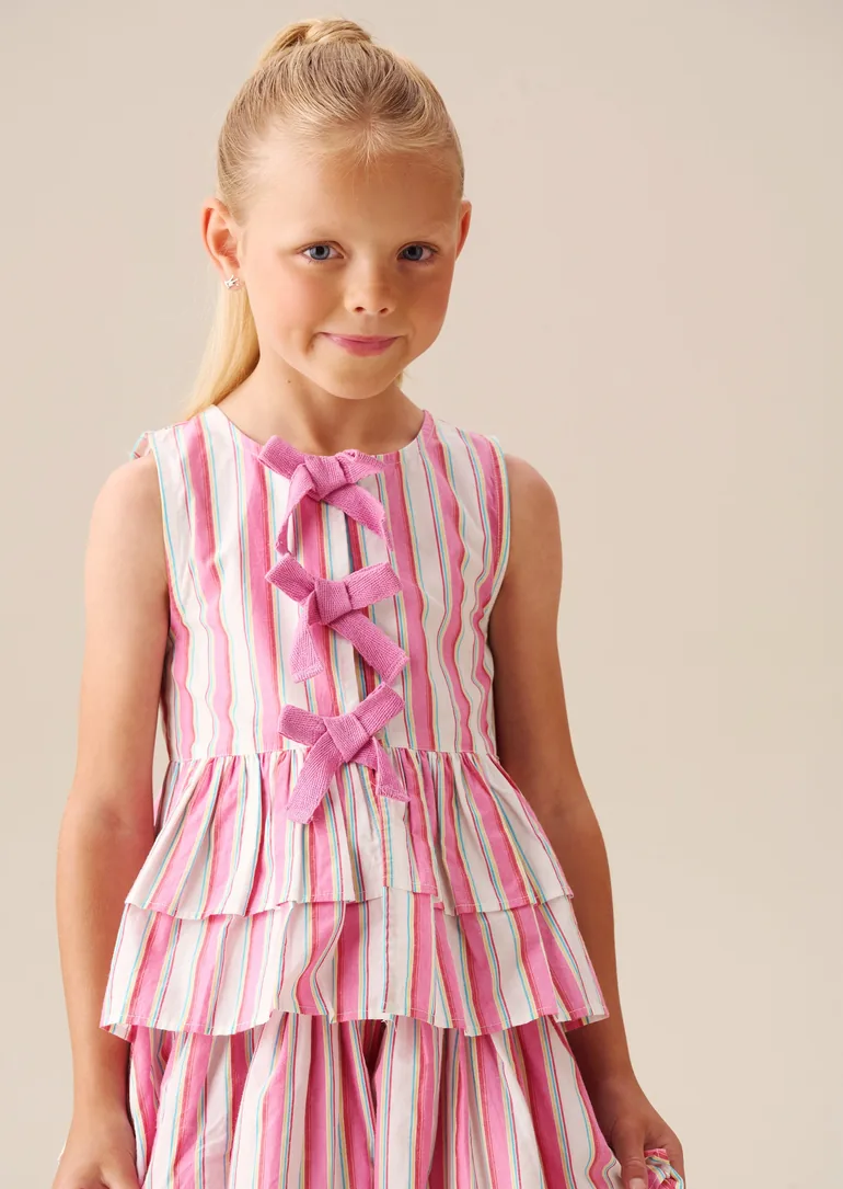 Tammy Stripe Tie Front Waistcoat Top - Pink - 1