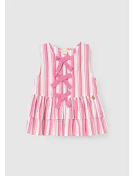 Tammy Stripe Tie Front Waistcoat Top - Pink - 3