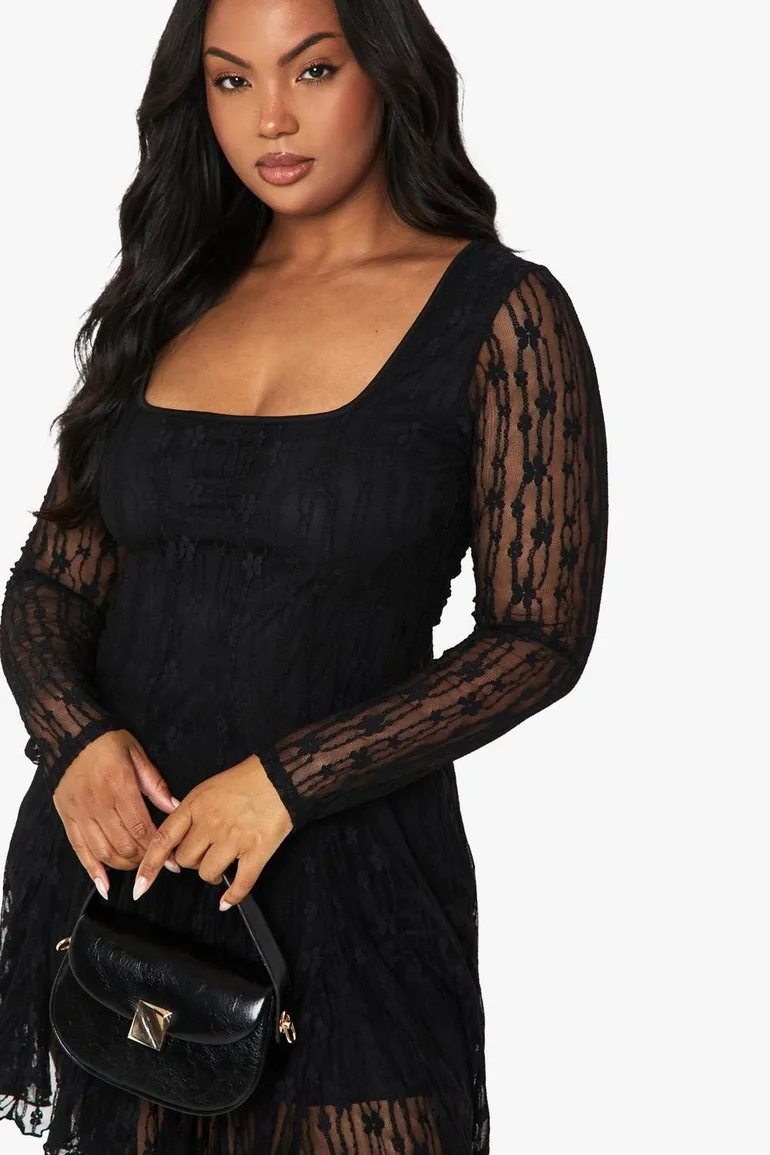 Plus lace godet mini skater dress - black Boohoo Black : Dresses : VogaCloset Oman Plus lace godet mini skater dress - black Boohoo Black : Dresses : VogaCloset Oman