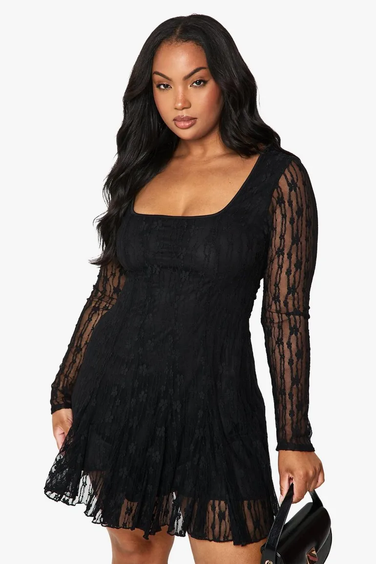 Plus lace godet mini skater dress - black Boohoo Black : Dresses : VogaCloset Oman Plus lace godet mini skater dress - black Boohoo Black : Dresses : VogaCloset Oman