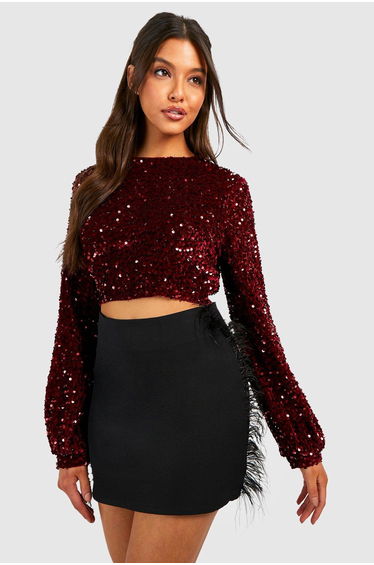 Tie Back Sequin Crop - berry