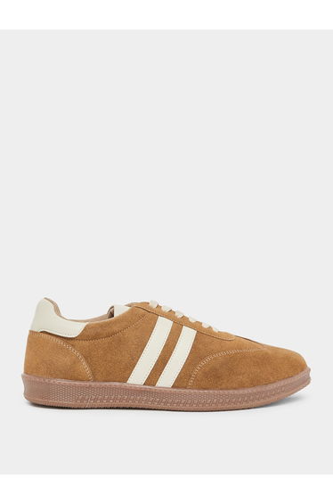Men Tan Suede Low-Top Sneakers