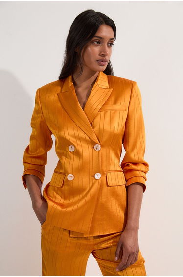 Petite Satin Stripe Tuxedo Oversized Tailored Blazer