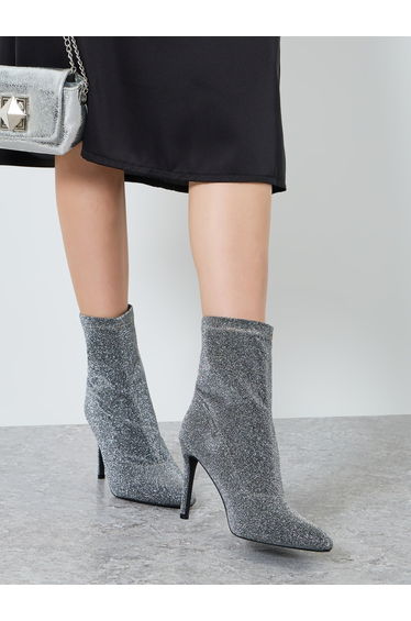 Women Silver Glitter Ankle Boots