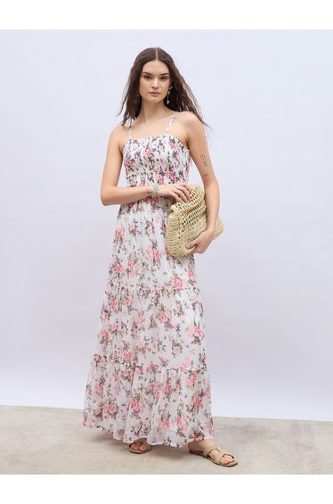 Tie Strap Floral Tiered Maxi Dress