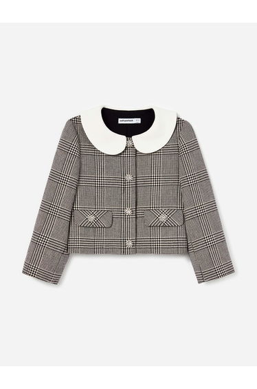 Self Portrait Girls Check Jacket in Black