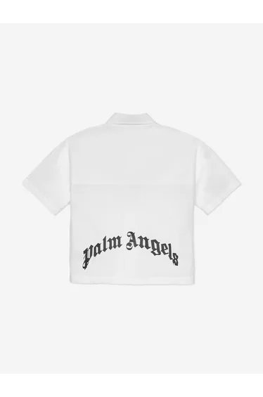 Palm Angels Boys Curved Logo Overshirt in Ivory