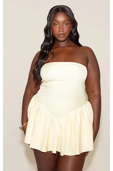 Plus Butter Cream. Woven Bandeau Dropped Waist Playsuit