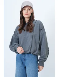 Women's Anthracite Stitching Detailed Oversized Design Sweatshirt - 1