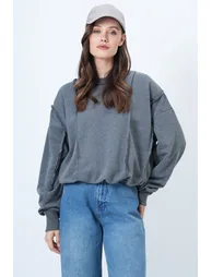 Women's Anthracite Stitching Detailed Oversized Design Sweatshirt - 3