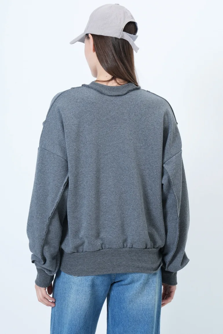 Women's Anthracite Stitching Detailed Oversized Design Sweatshirt - 6