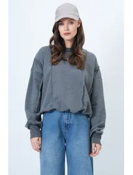 Women's Anthracite Stitching Detailed Oversized Design Sweatshirt - 2