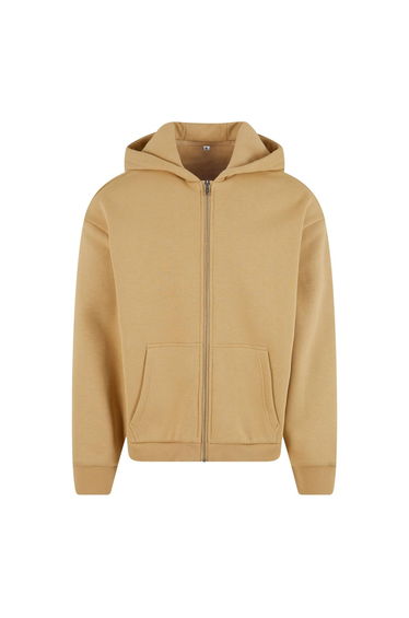 Build Your Brand Unisex Adult Fluffy Full Zip Hoodie - Union Beige