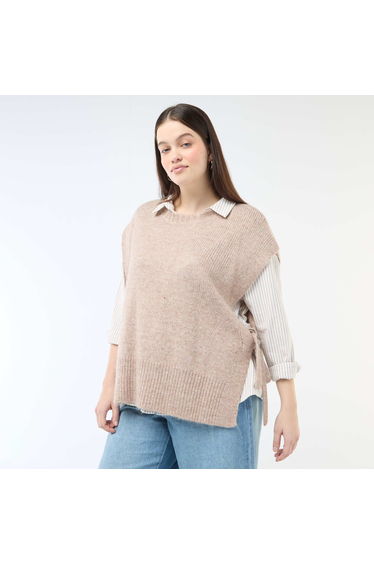 Sleeveless Tie-Side Sweater BROWN