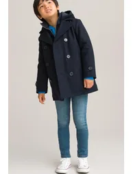 Recycled Hooded Pea Coat in Wool Mix