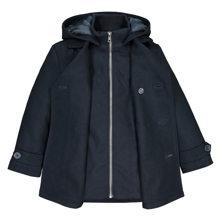 Recycled Hooded Pea Coat in Wool Mix - 3