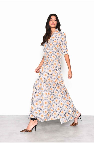 Floral A-Line Maxi Smock Dress with Ruffles