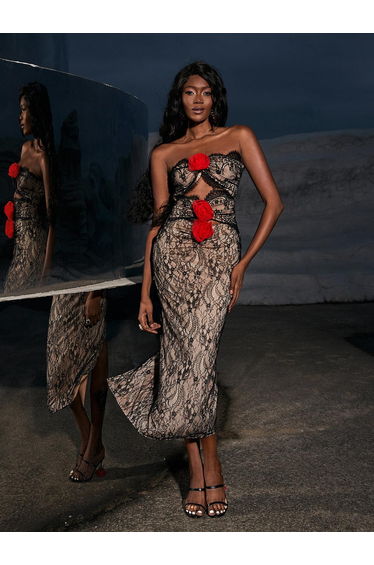 Phoenix Flower Lace Midi Dress