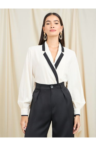 Contrast Notch Lapel Double Breasted Blazer shirt