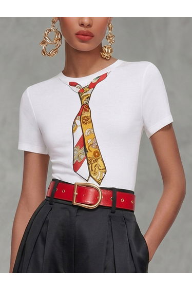 Short Sleeves Skinny Printed Round-Neck T-Shirts Tops