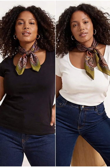 Black-Ecru 2-Pack Soft Basic Knitted Plus Size Blouse