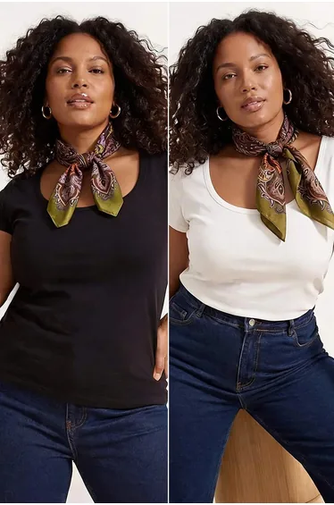 Black-Ecru 2-Pack Soft Basic Knitted Plus Size Blouse