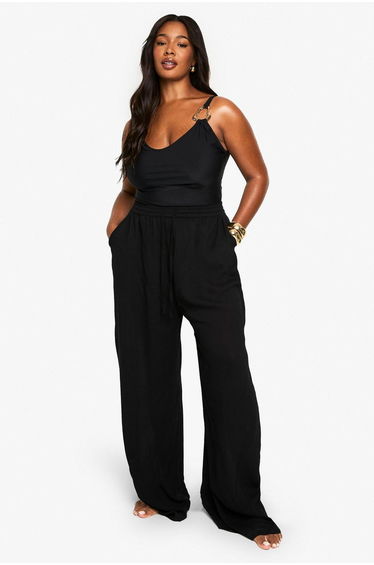 Plus Beachwear Essentials Wide Leg Trousers - black