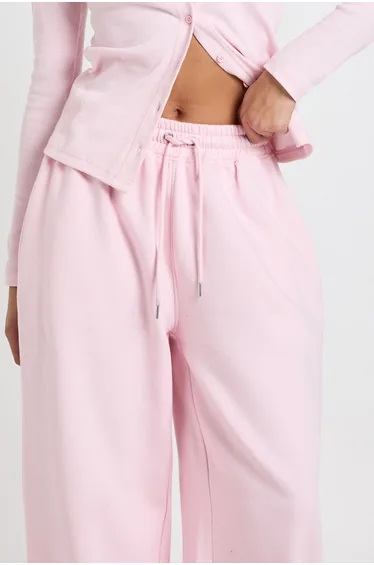 Rib Button Through Long Sleeve Top Tracksuit - light pink