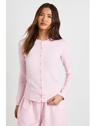 Rib Button Through Long Sleeve Top Tracksuit - light pink - 2