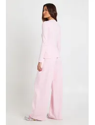 Rib Button Through Long Sleeve Top Tracksuit - light pink - 1
