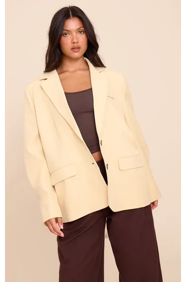 Buttercream Super Boxy Sleeve Seam Detail Blazer