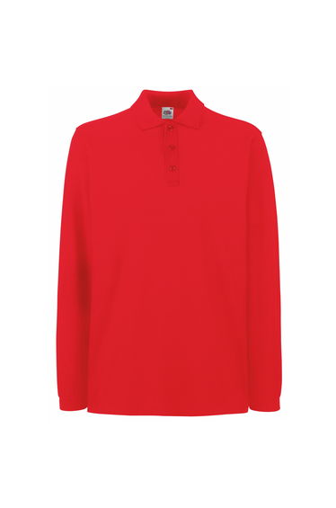 Fruit Of The Loom Mens Premium Long Sleeve Polo Shirt - Red