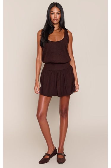 Tall Chocolate Jersey Rib Waist Detail Shift Dress