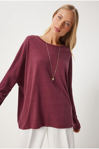 Women's Dusty Rose Crew Neck Bat Sleeve Knitted Blouse