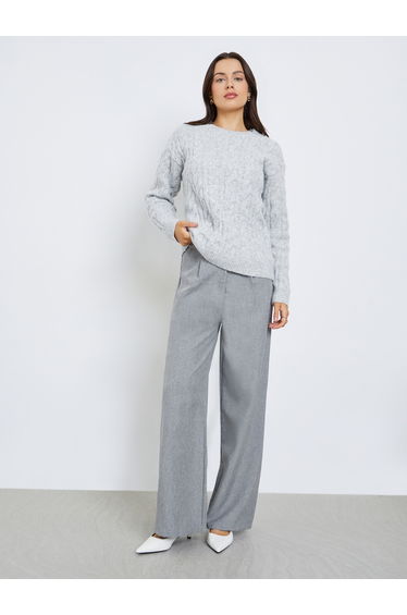 Regular Fit Mixed Yarn Cable Knit Sweater