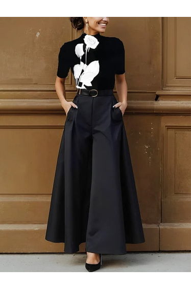 Short Sleeves Skinny Flower Print Stand Collar T-Shirts Tops