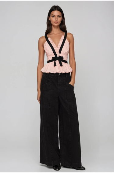 Filipp V Neck Bow Top In Pink