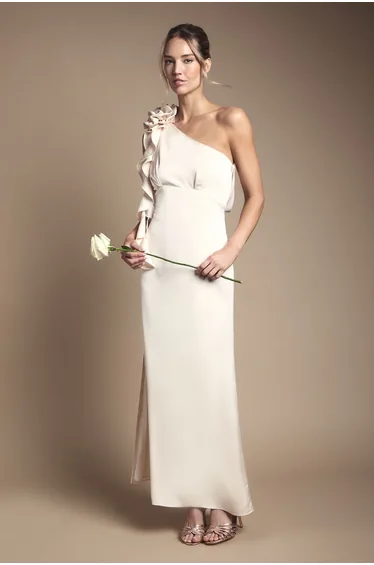 Corsage One Shoulder Maxi Bridesmaid Dress
