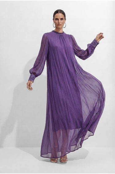 Understated Glamour Purple Embellished Cuff Maxi Dress