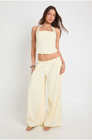 Extreme Wide Leg Tailored Trousers - lemon